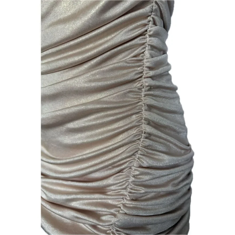 Express Bodycon Ruched Champagne Dress Cowl Neck Women’s Size Petite S - Picture 3 of 8